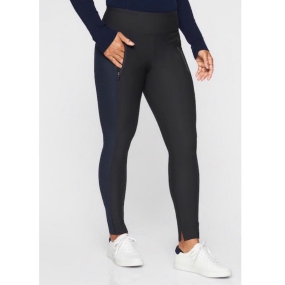 Athleta Stellar Tight Colorblock Black Navy Small Women's High Rise Legging EUC